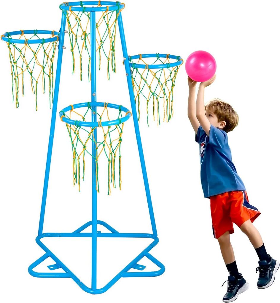 Basketballkorb für Kinder, 4 Körbe, tragbarer Basketballständer, höhenverstellbar
