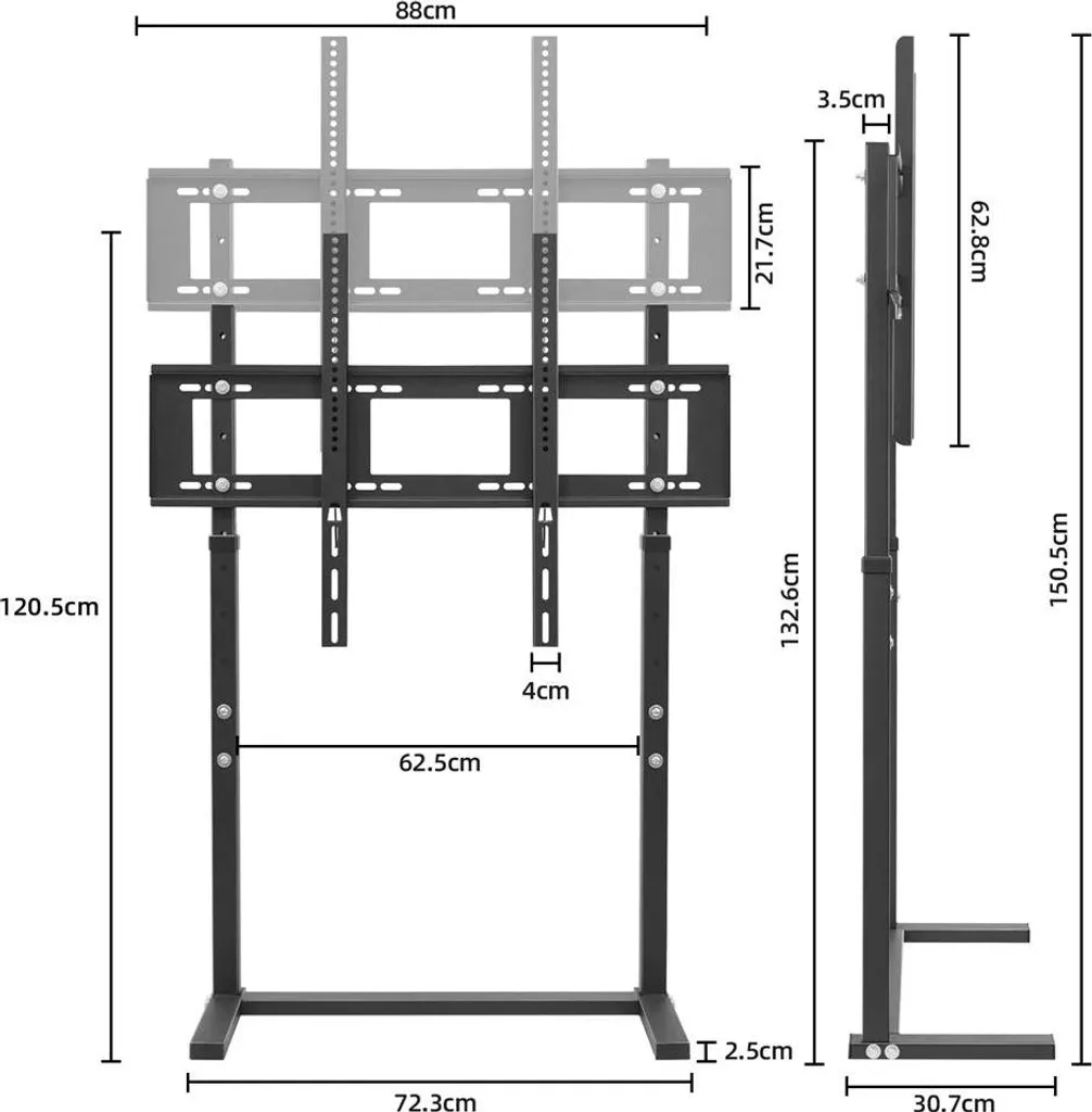 Support TV Mobile Noir Réglable pour Écran 32 à 85 Pouces - Modèle RobustX - 2