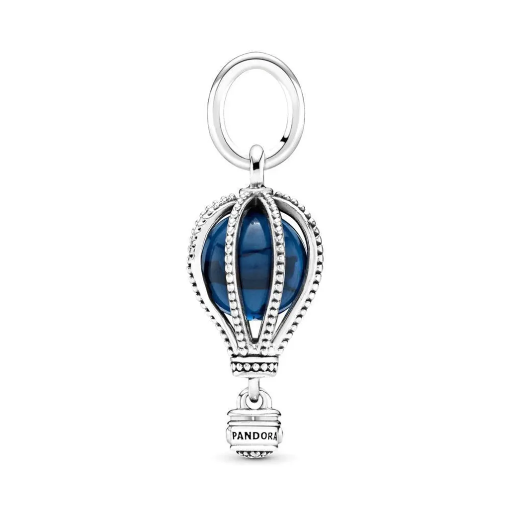 Charm Montgolfière Bleue en Argent 925 et Cristaux Scintillants