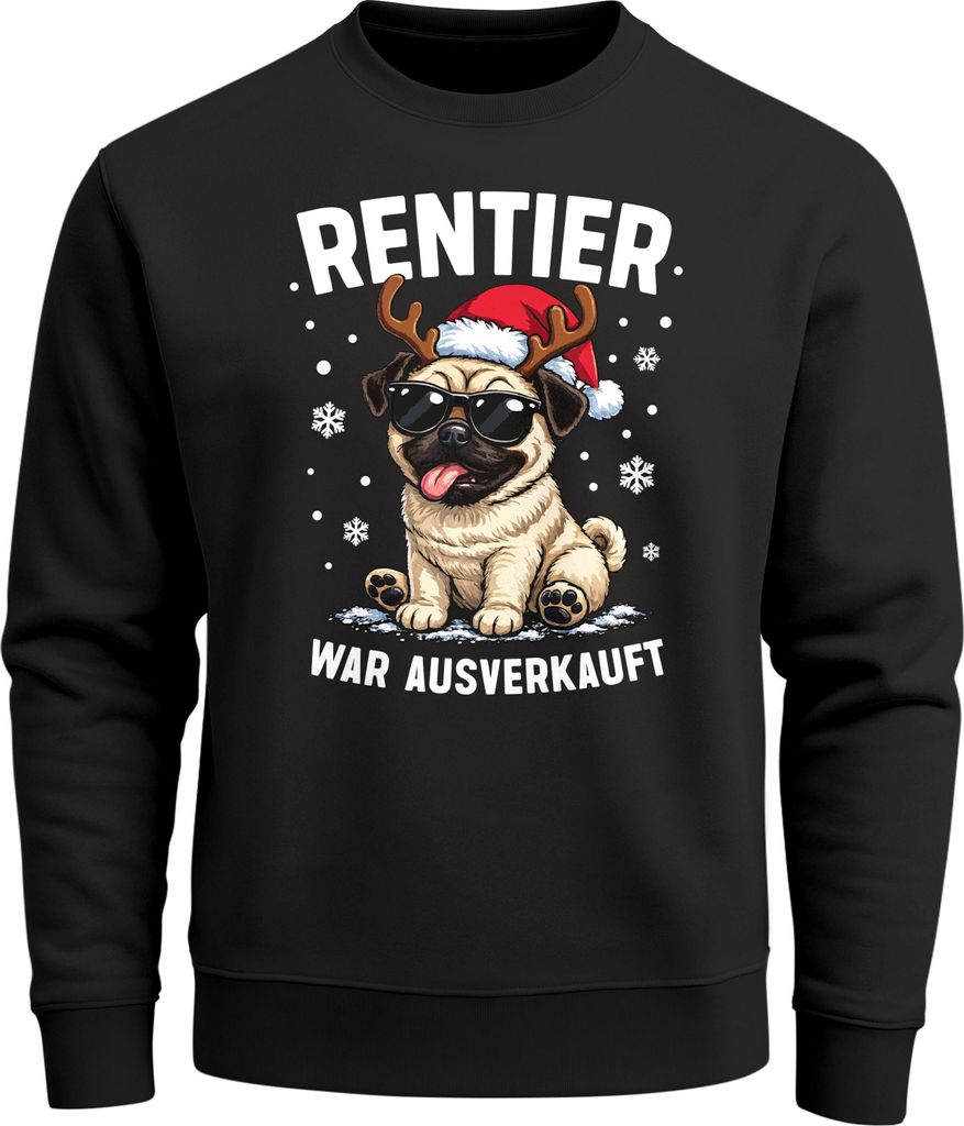 Sweatshirt Herren Weihnachtspullover Rentier Spruch Lustig Mops Hund Aufdruck Weihnachtsoutfit Männer Moonworks