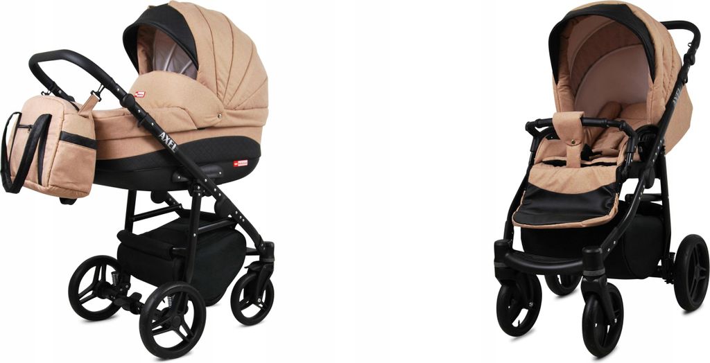 BabyLux Axel | 2in1 Kinderwagen Set | Beige | Kombikinderwagen | Kinderwagenset | Buggy + Babyw