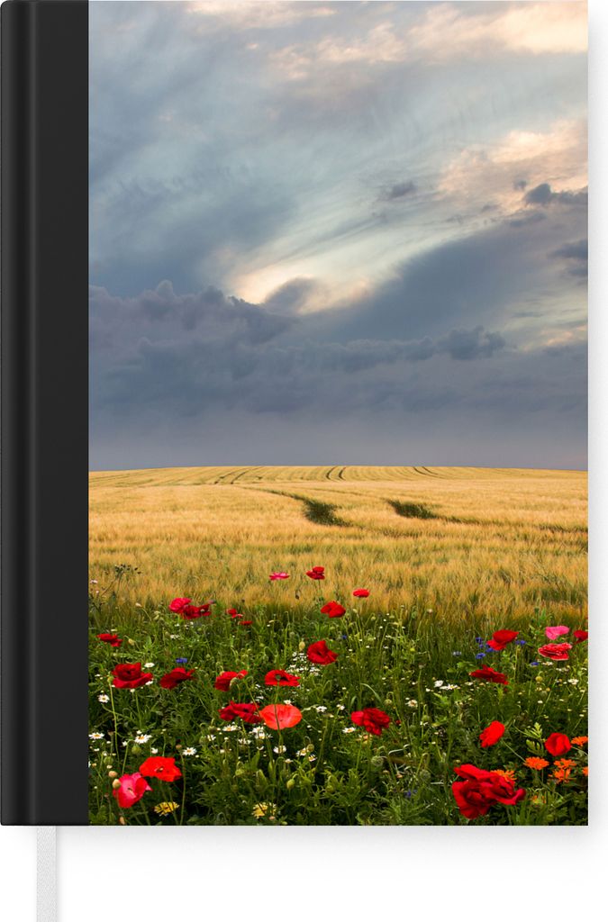 MuchoWow Notizbuch Tagebuch Haushaltsbuch Notebook A5 Blumen - Weizen - Wolken - Notizblock - Notizheft - Notebook - Schreibblock - Papier