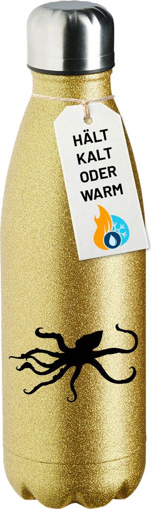 Huuraa Trinkflasche Oktopus Silhouette 500ml Gold Edelstahl Wasserflasche Trinkflasche Geschenkidee