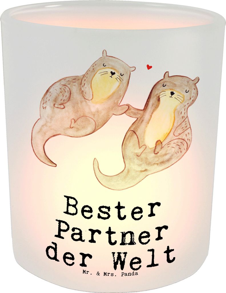 Mr. & Mrs. Panda Windlicht Glas Otter Bester Partner der Welt - Transparent - Geschenk, Frau, Liebe, Mann, kerzenbehälter, Teelichthalter, Lebensg...