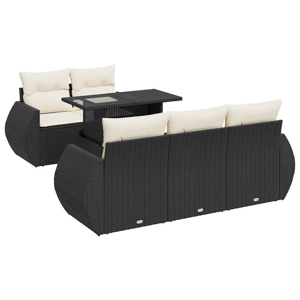 vidaXL 6-tlg. Garten-Sofagarnitur mit Kissen Schwarz Poly Rattan