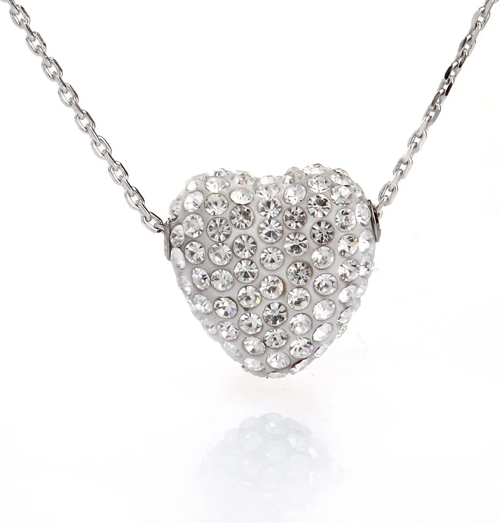 Donna Ciondolo Cuore 15mm Amore Cristalli Pietre E Catena Argento 925-45cm