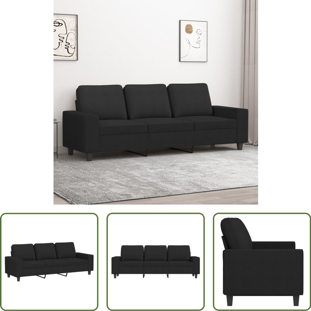 The Living Store 3-Sitzer-Sofa Schwarz 180 cm Stoff
