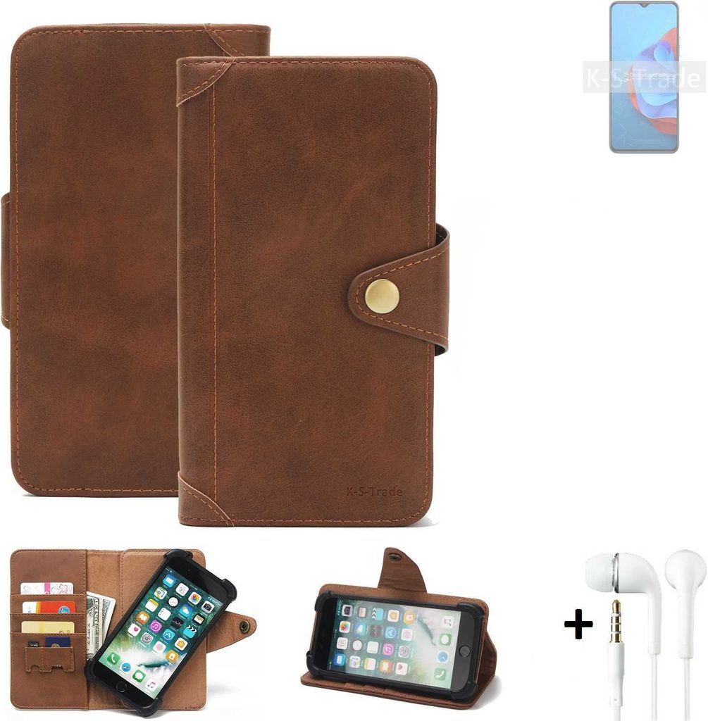 K-S-Trade Handyhülle + Kopfhörer für Coolpad Cool 20s Schutz Hülle Walletcase Bookstyle Tasche Case Handytasche Wallet Flipcase Cover Polyureth...