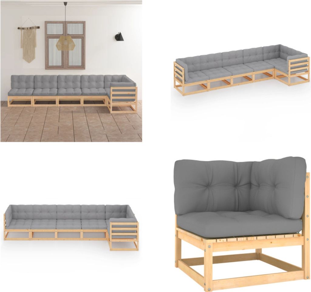 vidaXL 6 tlg. Garten Lounge Set mit Kissen Kiefer Massivholz - Gartenmöbel-Set - Gartenmöbel-Sets - Gartengarnitur - Gartengarnituren