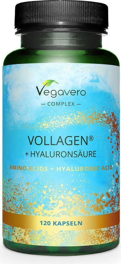 Vegavero Veganes Collagen + Hyaluronsäure | 120 Kapseln | Vollagen + Hyaluronsäure Complex mit 18 Aminosäuren | vegan