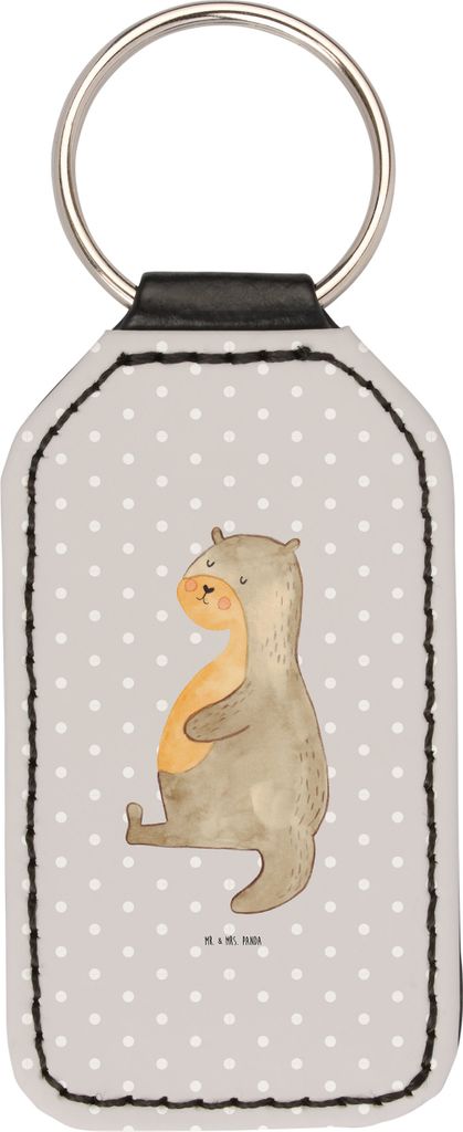 Mr. & Mrs. Panda Schlüsselanhänger Otter Bauch - Grau Pastell - Geschenk, voll Gefuttert, Taschenanhänger, Zufrieden, Rechteckig, Essen. Foodlov...