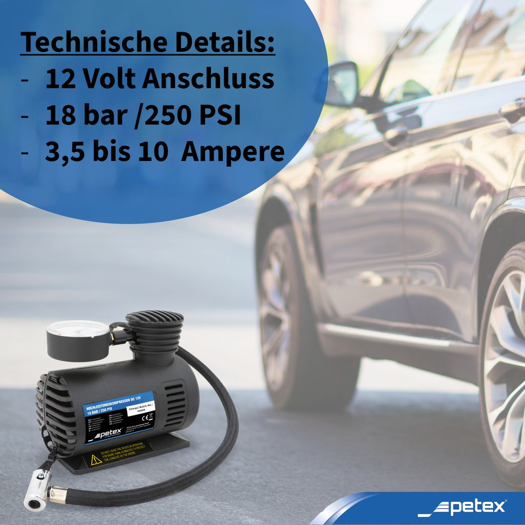 Luftkompressor 12V, 18 bar, inkl. 3-tlg. Adapterset für Produktbild 3