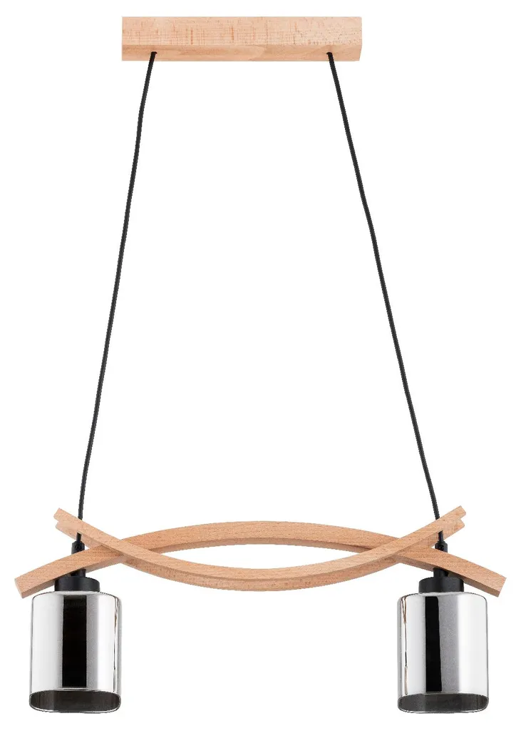 Lustre suspension bois et métal noir NASA Alfa 80cm pour salon moderne