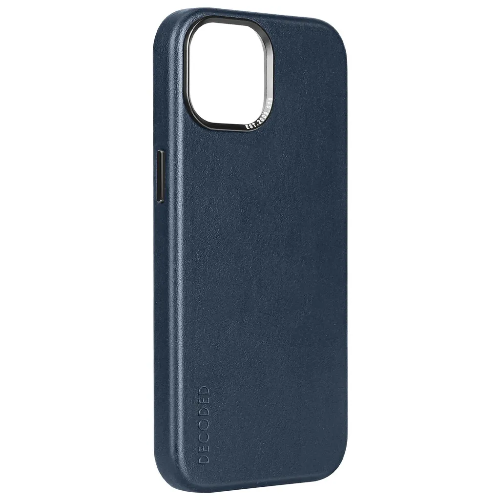 Étui Cuir iPhone 15 Plus Antichoc 1,2m - Decoded MagSafe Bleu Foncé
