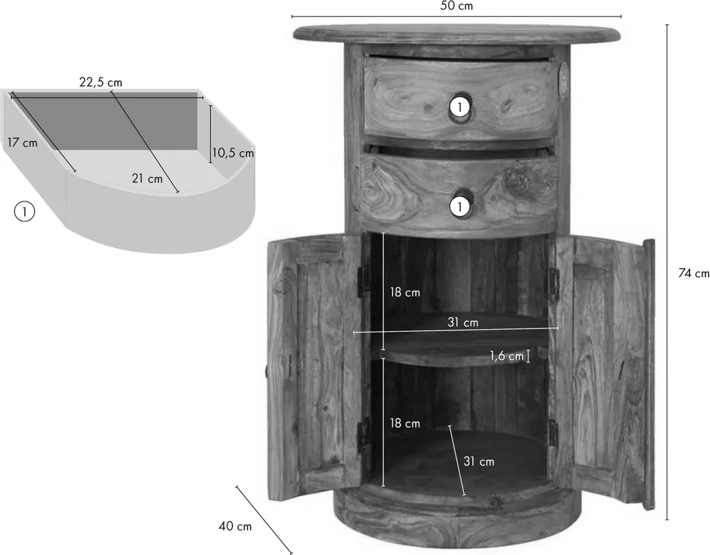 Commode Compacte 40x40 Palissandre LEEDS : Rangez Tout dans Petit Coin - 3