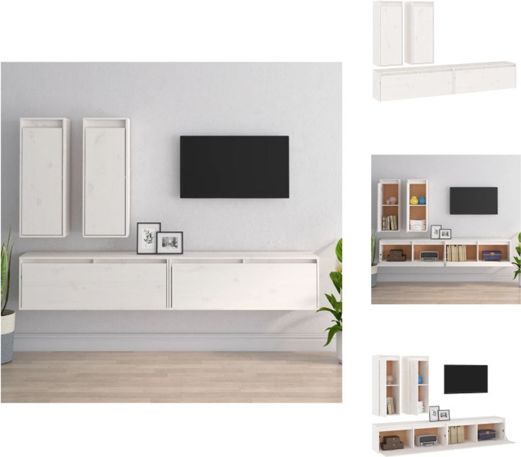 vidaXL TV-Schränke 4 Stk. Weiß Massivholz Kiefer - TV-Möbel