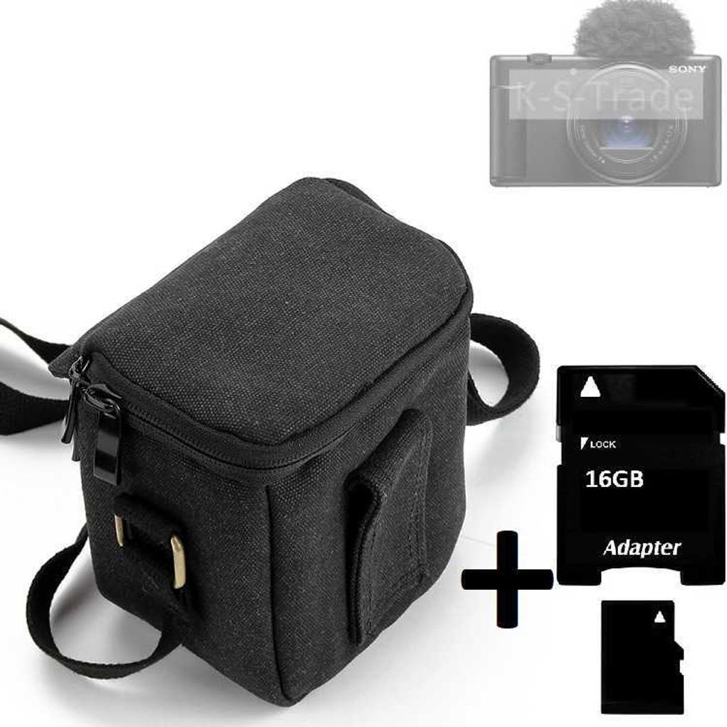 K-S-Trade Umhängetasche kompatibel mit Sony ZV 1 ll Schulter Tasche Tragetasche Kameratasche Fototasche + 16GB Speicherkarte schwarz Schutzhülle bag