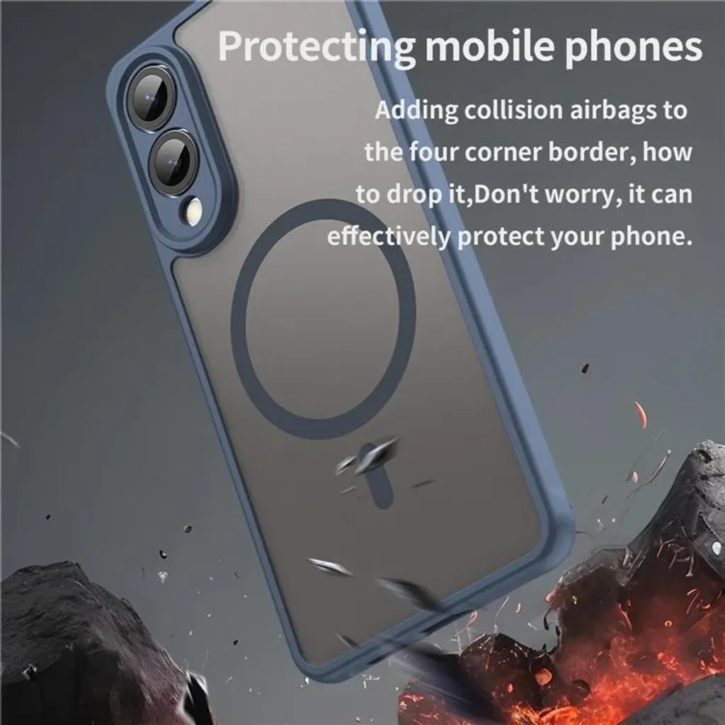 Custodia MagSafe per Samsung Galaxy S25 Edge - Cover posteriore Phonesta AirFrost Semi-Trasparente - Blu opaco - 3