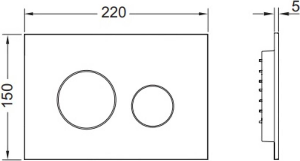 Technical drawing of a toilet flush plate with dimensions.