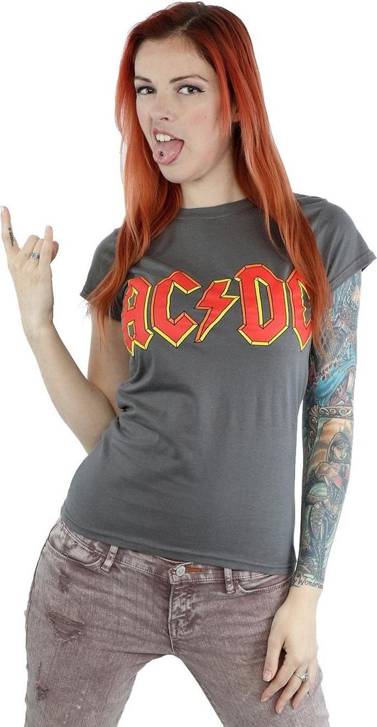 Maglietta AC/DC Donna - Logo Rosso - Nero - Vestibilità Regular - 100% Cotone