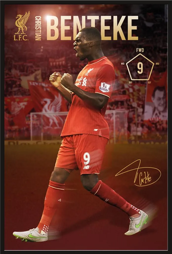 Liverpool FC Affiche Christian Benteke Cadre Maxi Shinsuke Noir 61x91,5cm