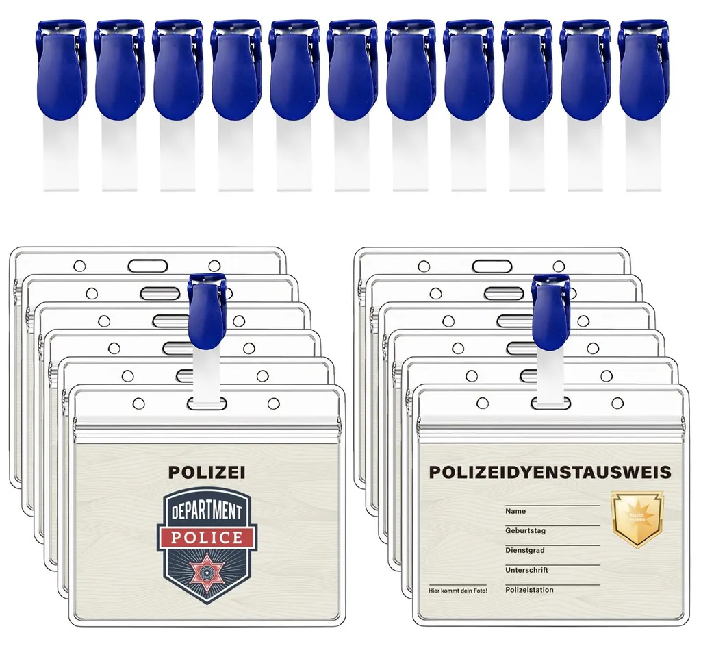 Accessoire anniversaire police : 12 porte-badges avec cordon et étui