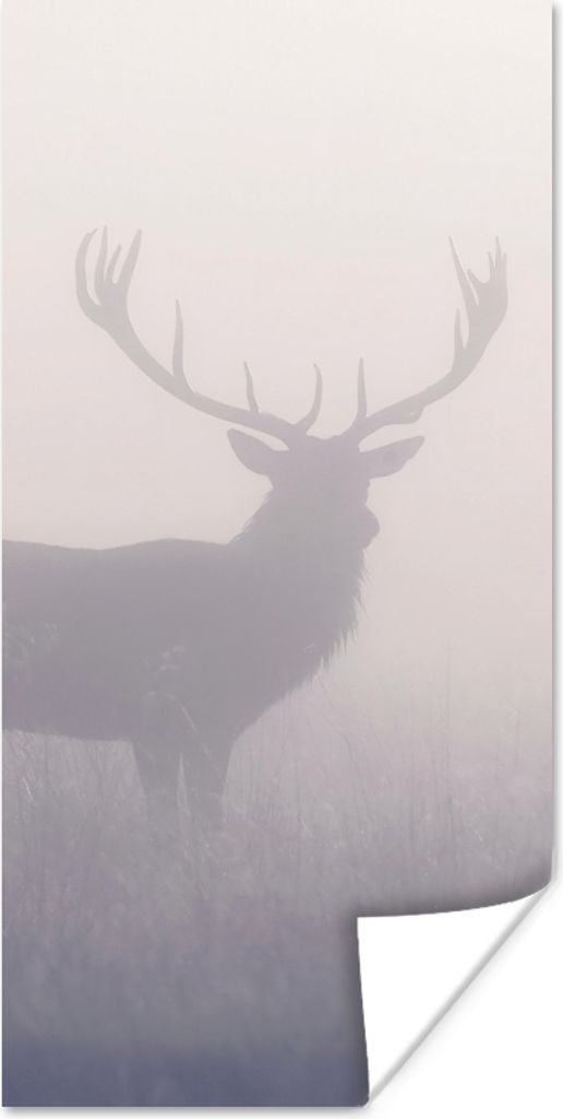 MuchoWow Poster Hirsche - Nebel - Morgen 75x150 cm - Dekoration für die Wände
