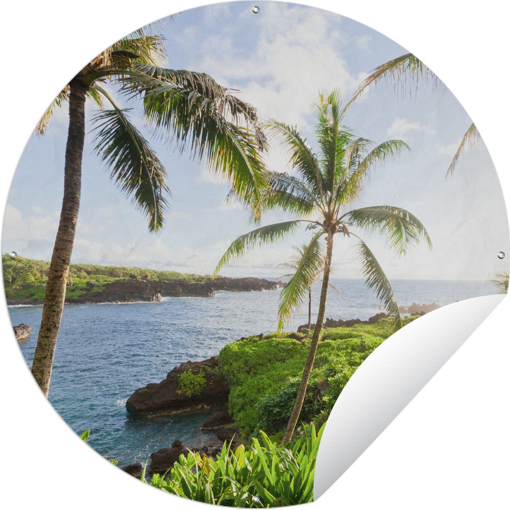 MuchoWow Gartenposter Outdoor-Poster Rund Tropische Landschaft mit Palmen auf Maui Ø 150 cm Gartendeko Rundes Poster draußen