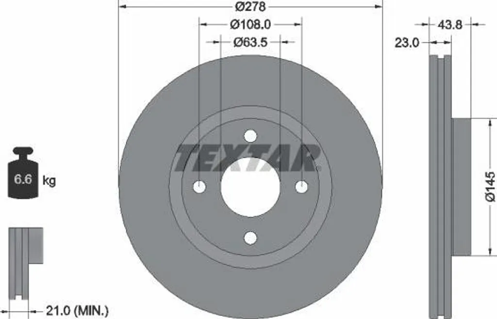 Disque de frein robuste pour Ford Fiesta TEXTAR 92303203 OE 2272661