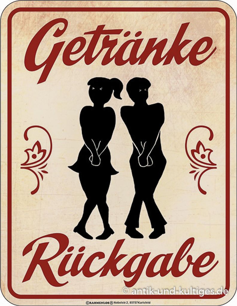 Blechschild Getränke Rückgabe lustiges Schild witziger Spruch 17x22 cm
