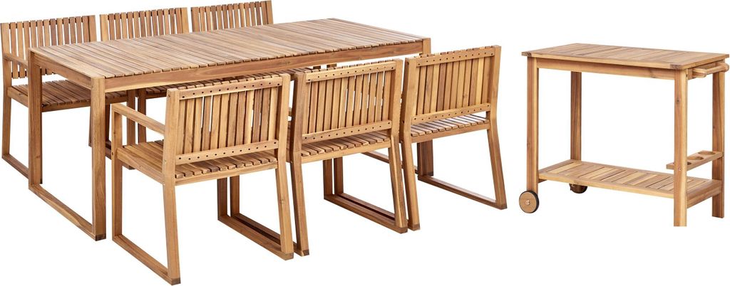 BELIANI Gartenmöbel Set 8-Teilig Hellbraun es Akazienholz Rustikal Modern Gartentisch 180x90 cm mit 6 Stühlen und Teewagen Terrasse Outdoor