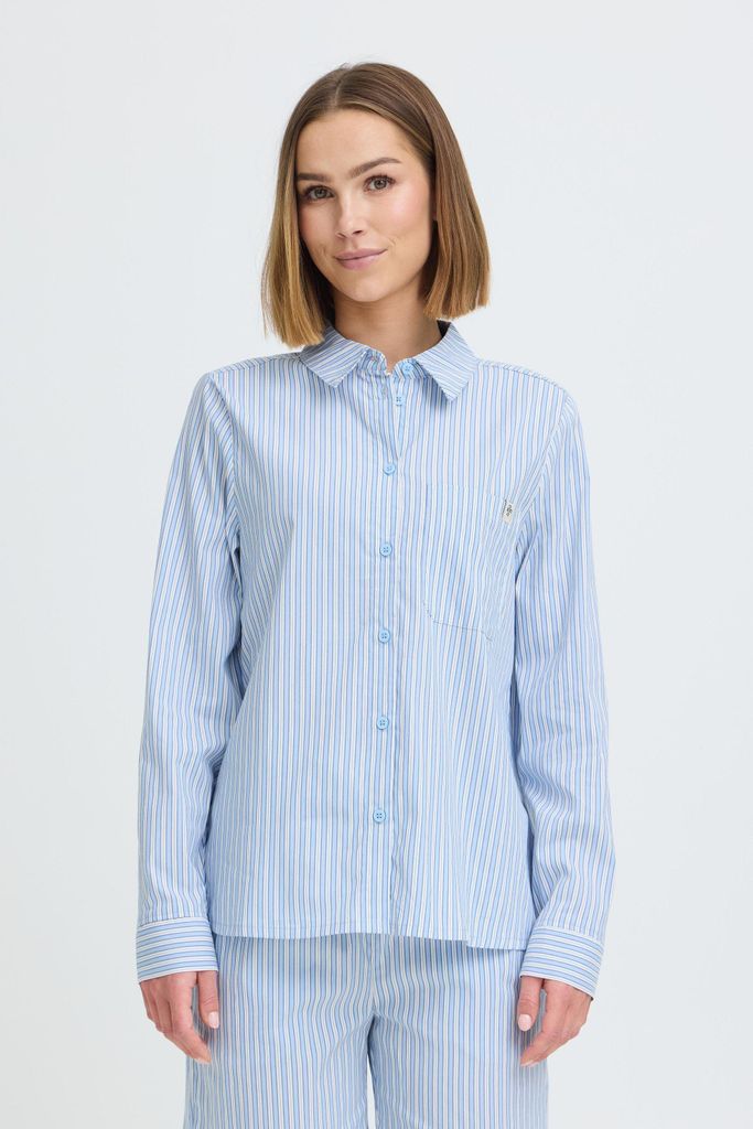 Oxmo OXFanny Damen Bluse Tunika Hemdbluse Baumwollmischung Loose Fit