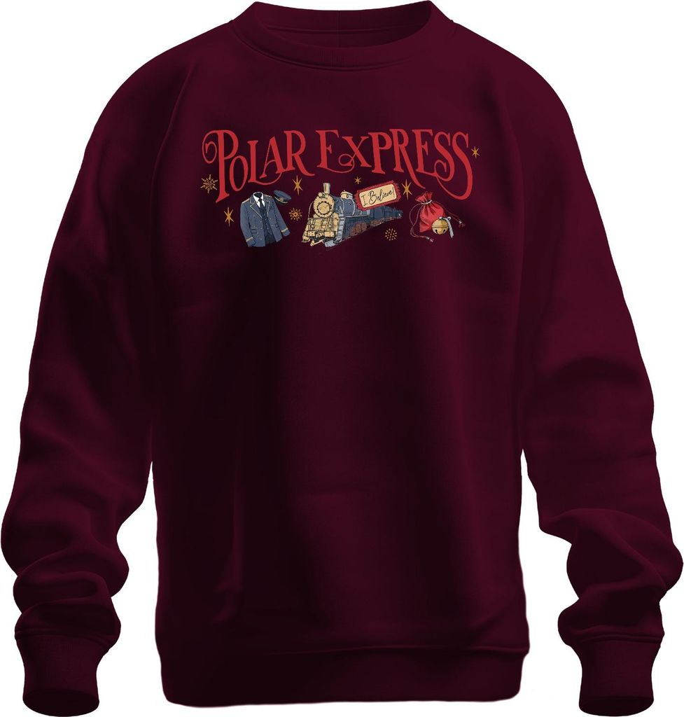 Polar Express Weihnachtszug I Believe Schaffner Glocke Geschenk Uni Sweatshirt Pullover, Burgundy, 3XL