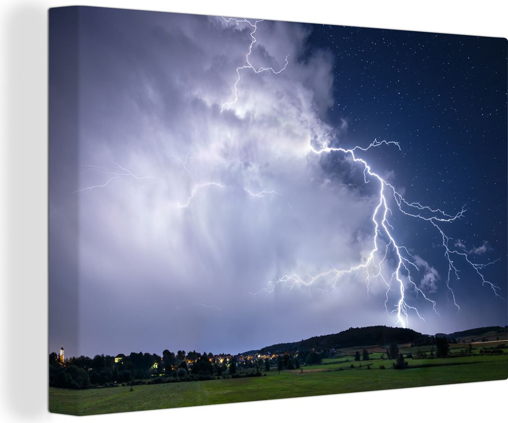OneMillionCanvasses - Leinwandbilder - 140x90 cm, Der Blitzschlag während eines Gewitters, Wandbilder Kunstdruck Wanddekoration - Foto auf Leinw...