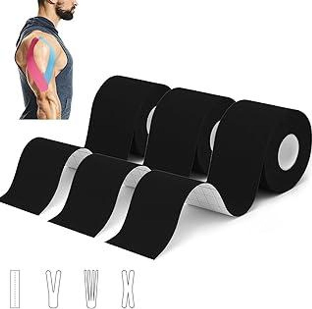 3 Rollen Kinesiologie Tape (5m x 5cm), Profi Kinesiotapes Physio Tape Sport Tape Set, Wasserfeste & Hautfreundliche Kinesiotape, für Muskelunterst...