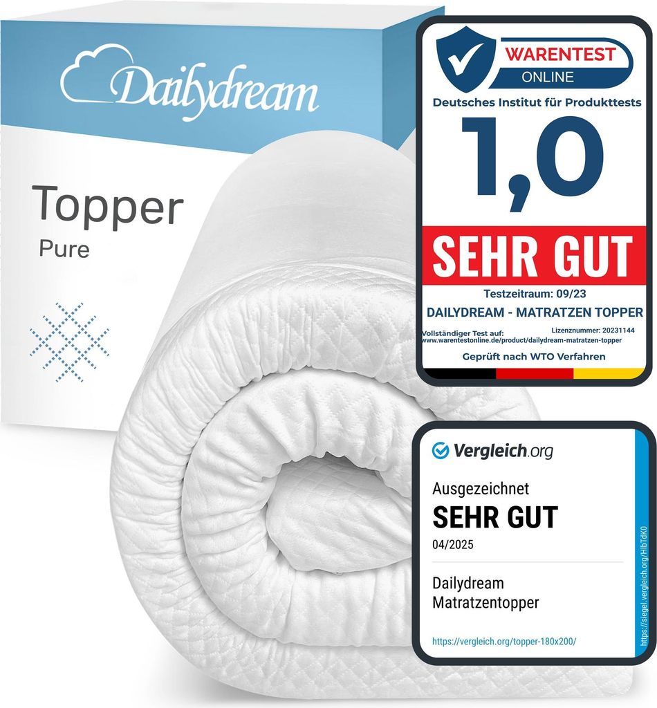 Dailydream Matratzentopper Pure Model XL – 160x200 cm – Höhe 9 cm – Visco Memory Foam – über 110 kg Model XL - über 110kg Körpergewicht...