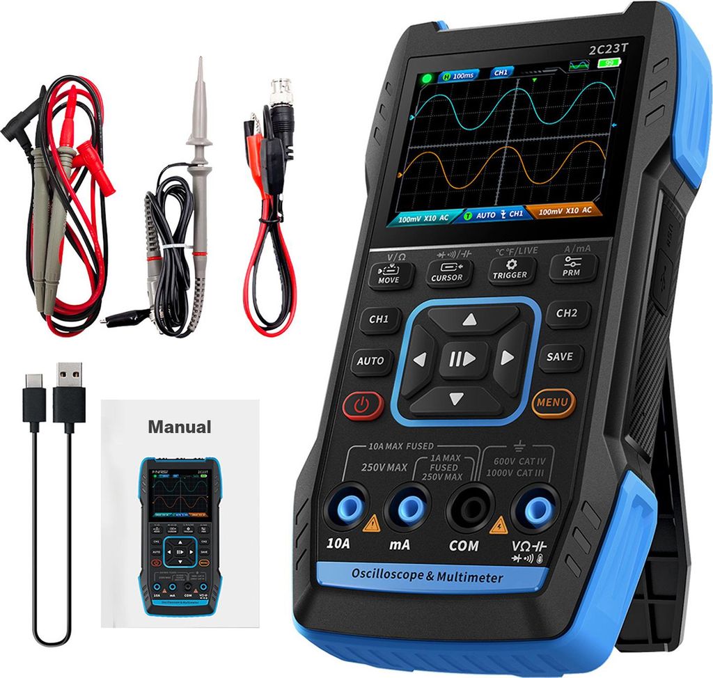 3-in-1 Handheld Digitales Oszilloskop Multimeter, 2 Kanäle, 10MHz Bandbreite, 50MSa/s Abtastrate