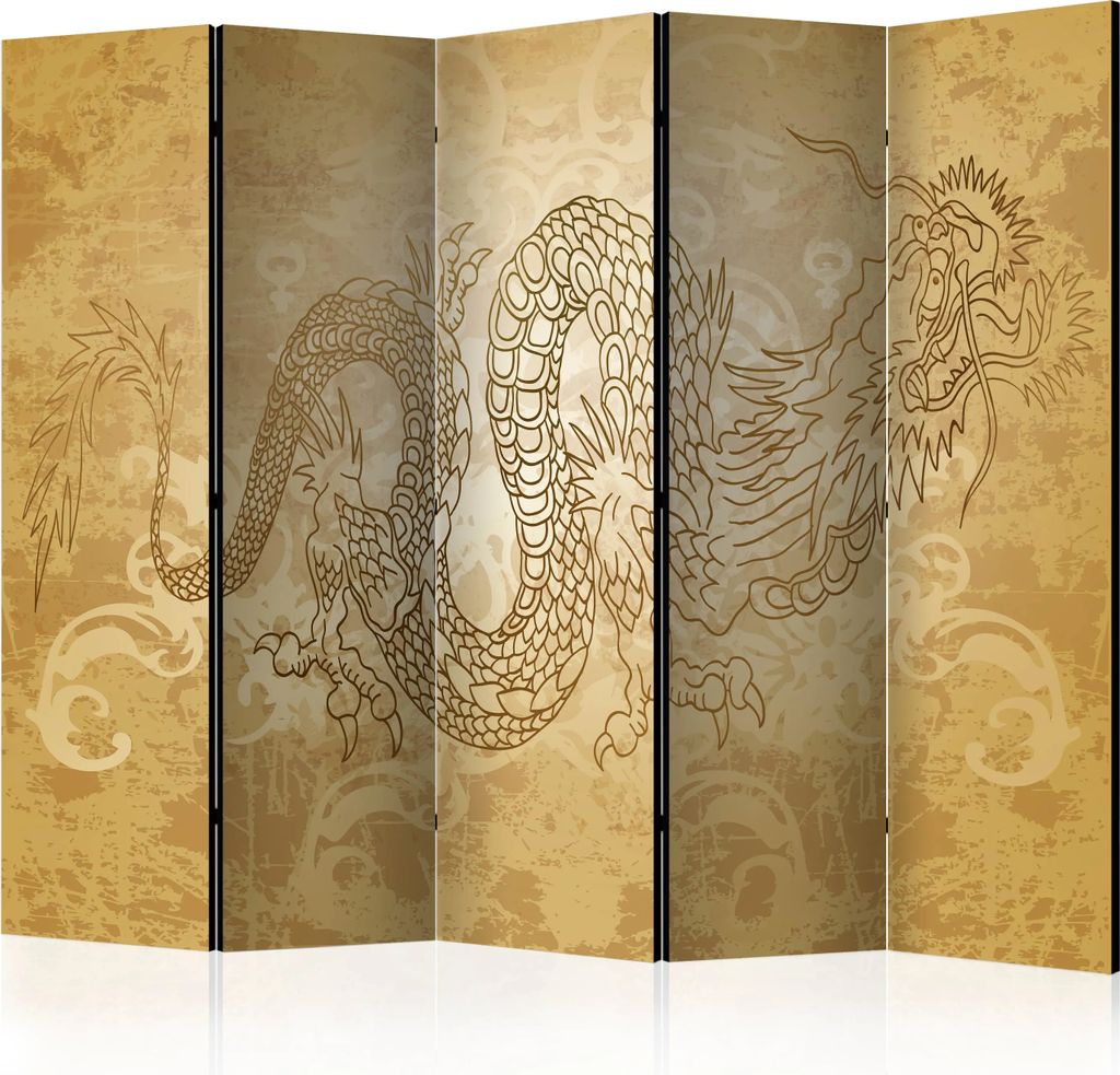 5-teiliger Doppelseitiger Vlies Paravent - Dragon II 225x172 cm Orient p-B-0044-z-c