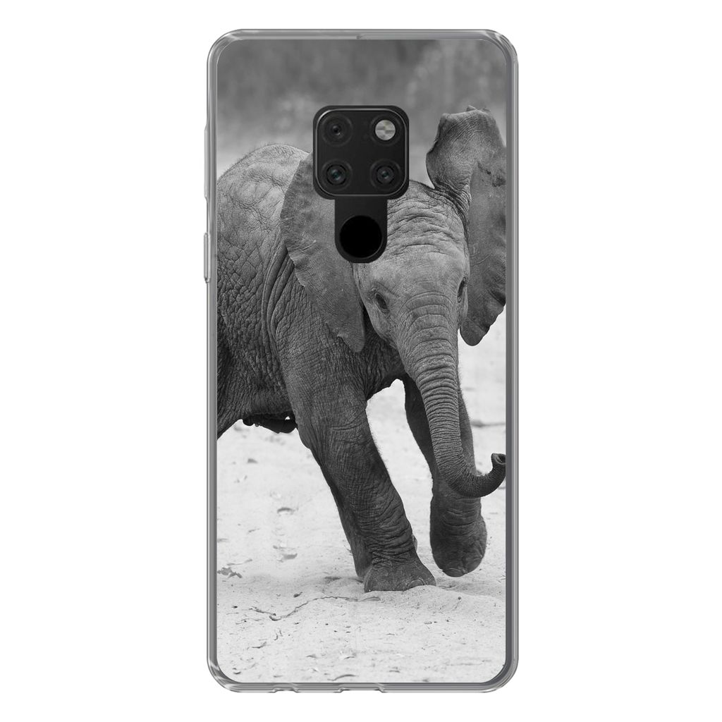 MuchoWow Handyhülle Schutzhülle Hülle für Huawei P40 Lite Elefant - Baby - Tiere - Kröte - Schwarz und weiß Silikon Softcase Handy Hülle -...