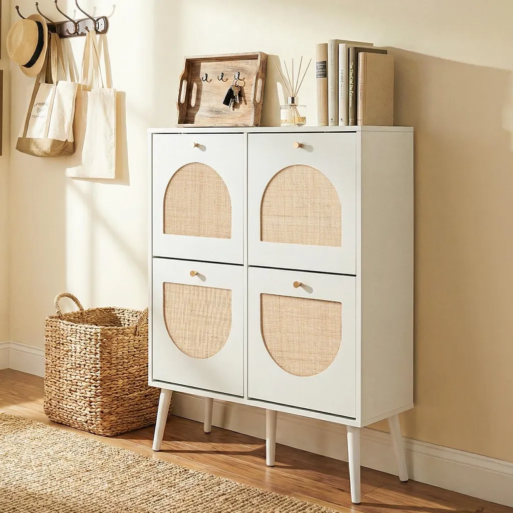 Meuble chaussures gain de place pour couloir étroit en bois 4 portes