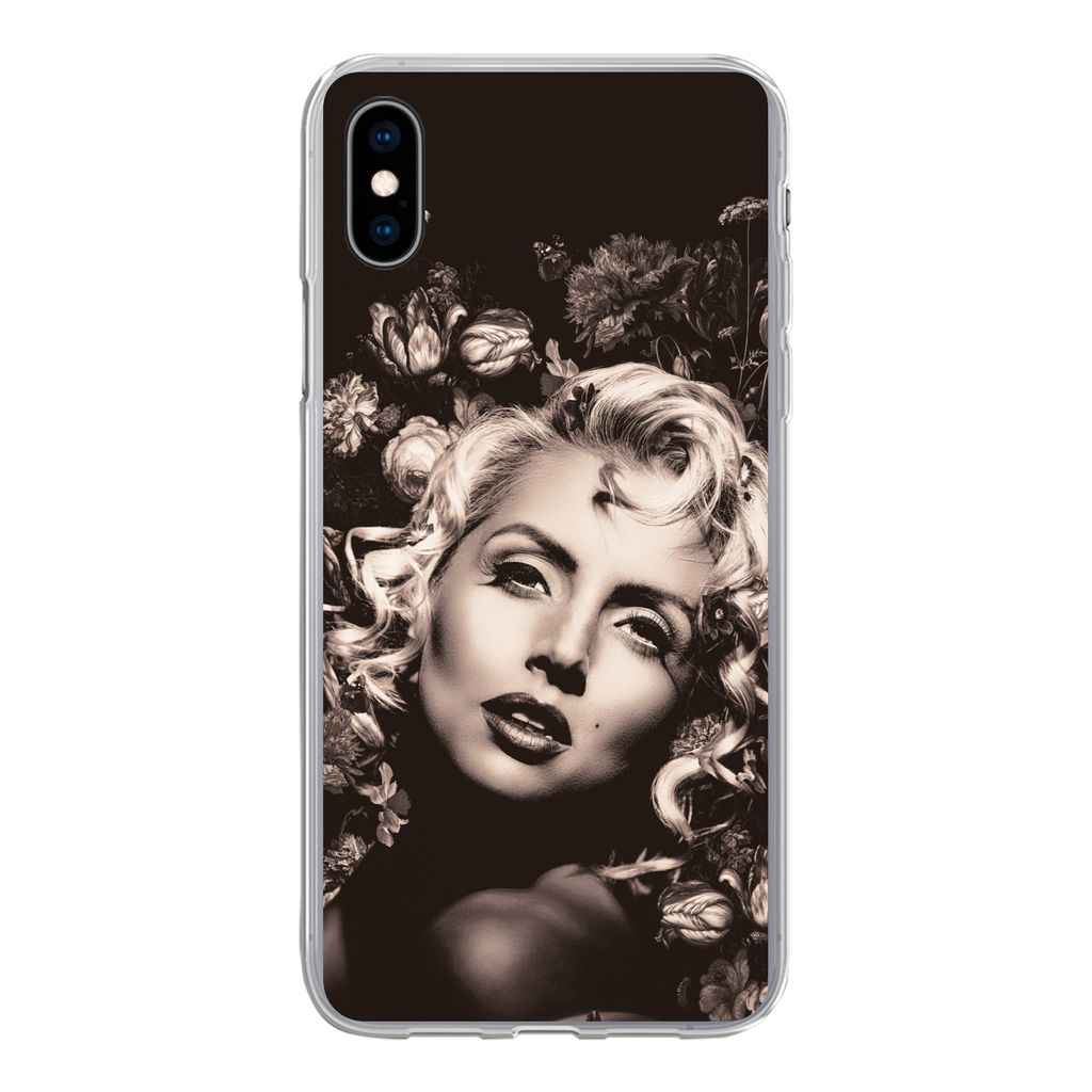 MuchoWow Handyhülle Schutzhülle Hülle für iPhone Xs Frau - Blumen - Schmetterling Silikon Softcase Handy Hülle - Handytasche