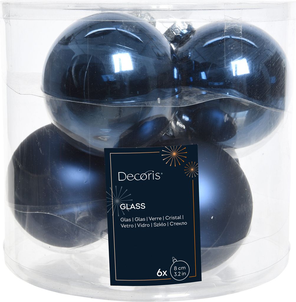 Christbaumkugeln 6er Set. 8 cm marineblau Glas Mix Produktbild 