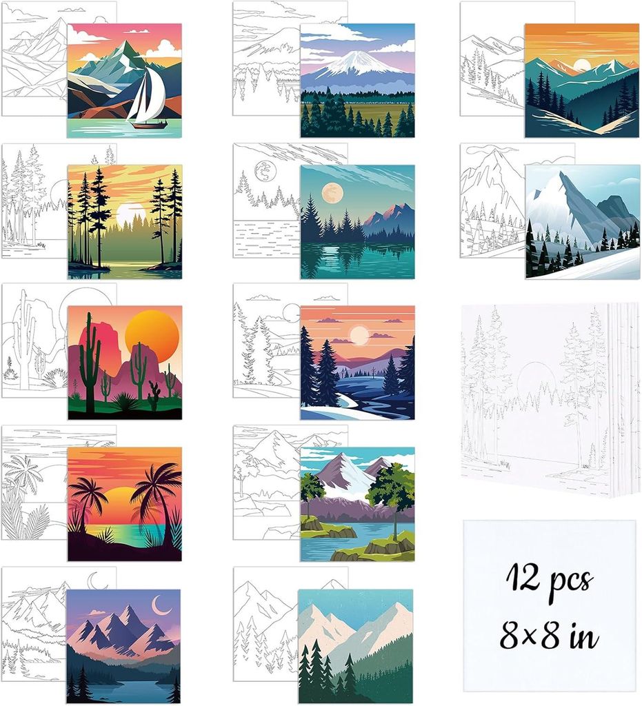 Leinwände mit Aufdruck zum Malen Set 12 Geschenkset 20x20 cm