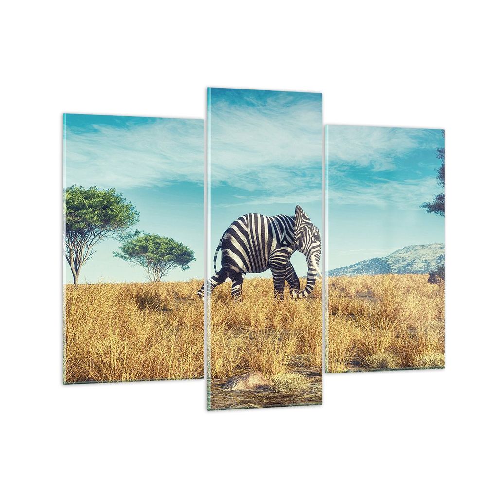 Bilder auf glas - 3 Teile - Surreal Elefant Rippen - 130x100cm - Glasbilder - Wandbilder - Bilder - zum Aufhängen bereit - Wanddekoration aus Glas...