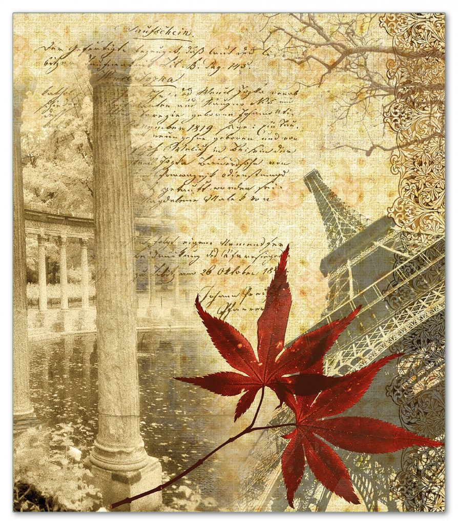 Wallario Herdabdeckplatte aus Glas, Größe 52 x 60 cm 1-teilig, Motiv Paris Design - Eiffelturm im Herbst