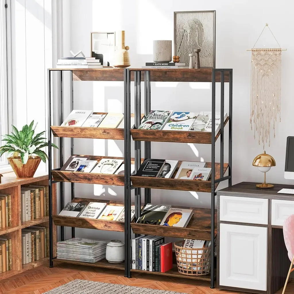 Étagère de rangement à 5 étages bibliothèque industrielle marron bois