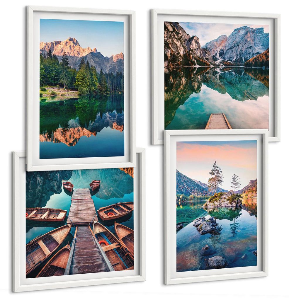 Bilder Set 4-teilig im Goldrahmen Rahmen – Wandbilder 4 Stück – gerahmte Poster für Wohnzimmer, Schlafzimmer und Flur – 50x50 cm - 40x60 cm...
