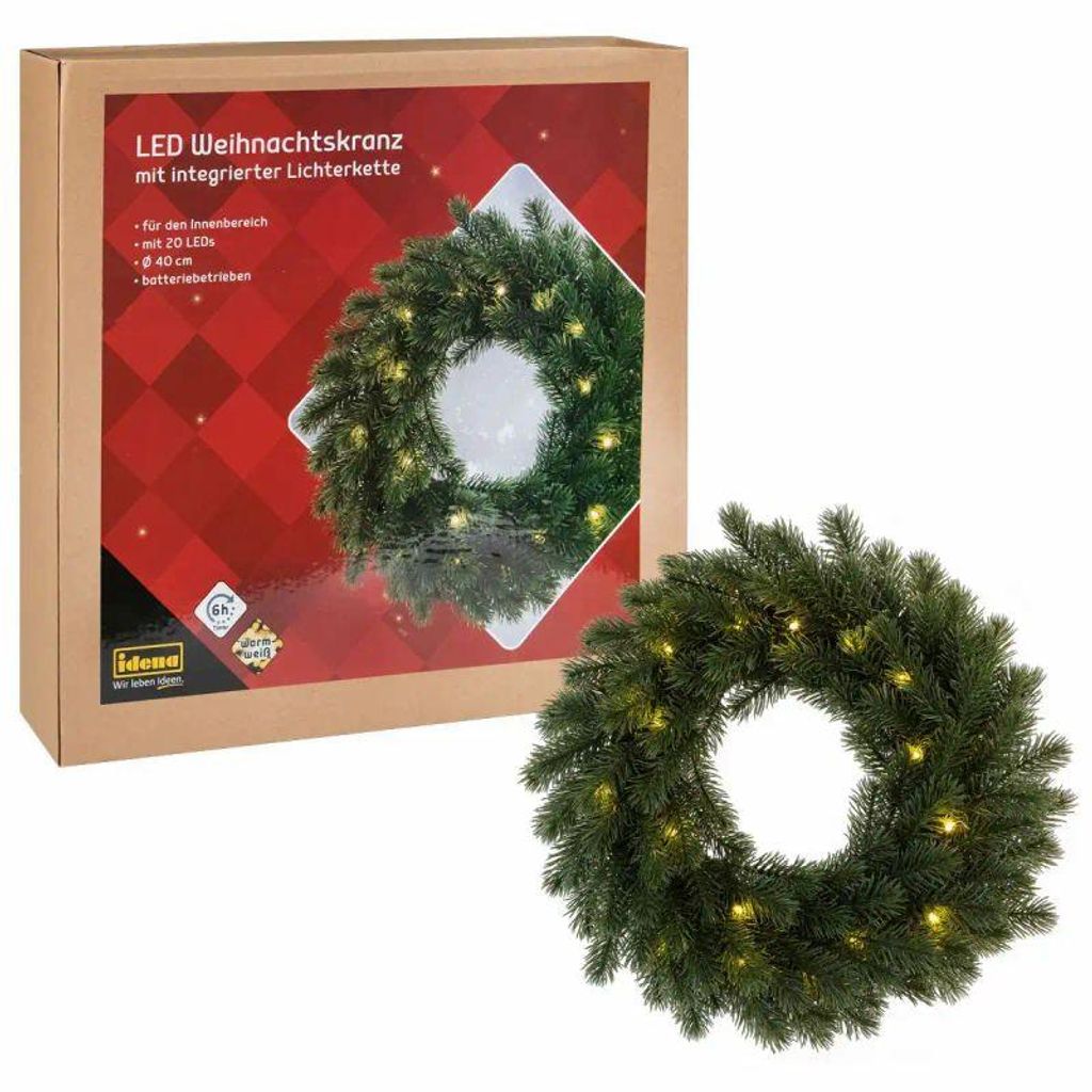 Ghirlanda natalizia 20 LED 6h timer batteria Ø40cm Immagine del prodotto 