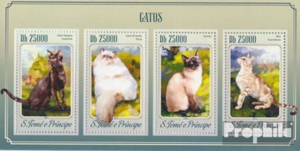 Briefmarken Sao Tome e Principe 2014 Mi 5830-5833 Kleinbogen (kompl. Ausgabe) postfrisch Katzen