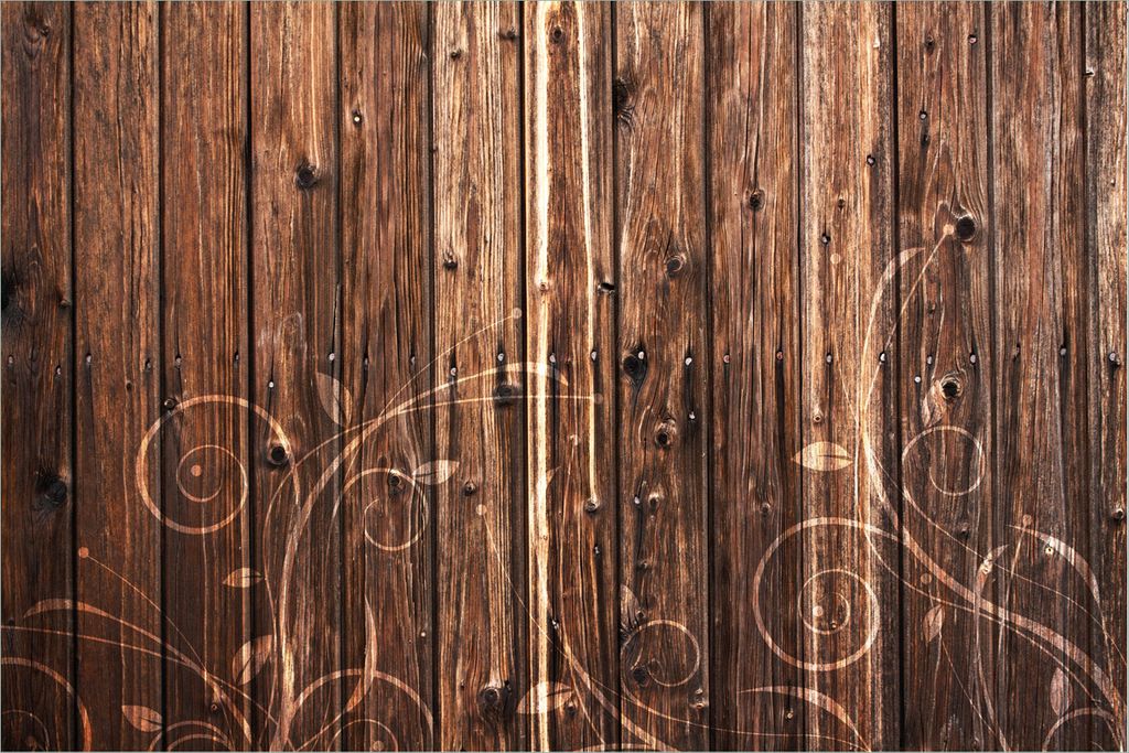 Wallario selbstklebendes Poster - Holz in dunkelbraun mit Blumenmuster - Schnörkel, Größe: 61 x 91,50 cm